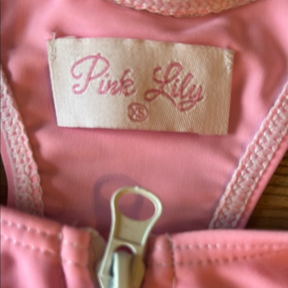 Pink Lily Bikini Top Pink and Blue with Front Zipper - Picture 2 of 4